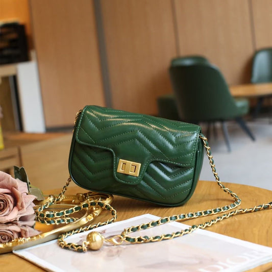 Women's Diamond Chain Female Fashion Genuine Leather Small Square Bags