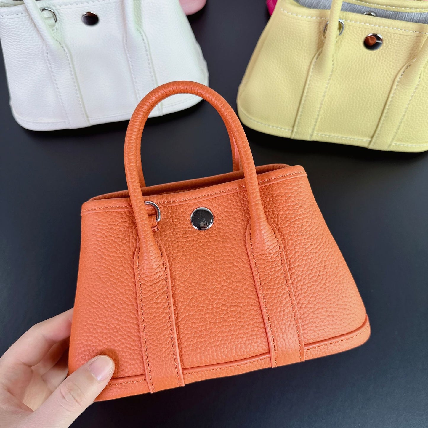 Women's Cowhide Lychee Pattern Mini Portable Fashionable Handbags