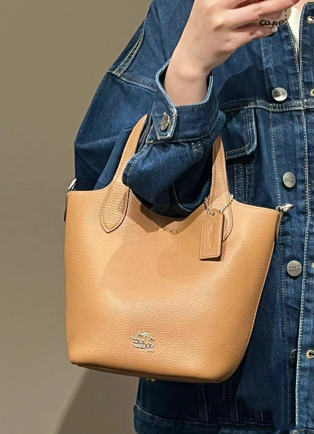 Classic Presbyopic Genuine Leather Vegetable Basket Bucket Bags