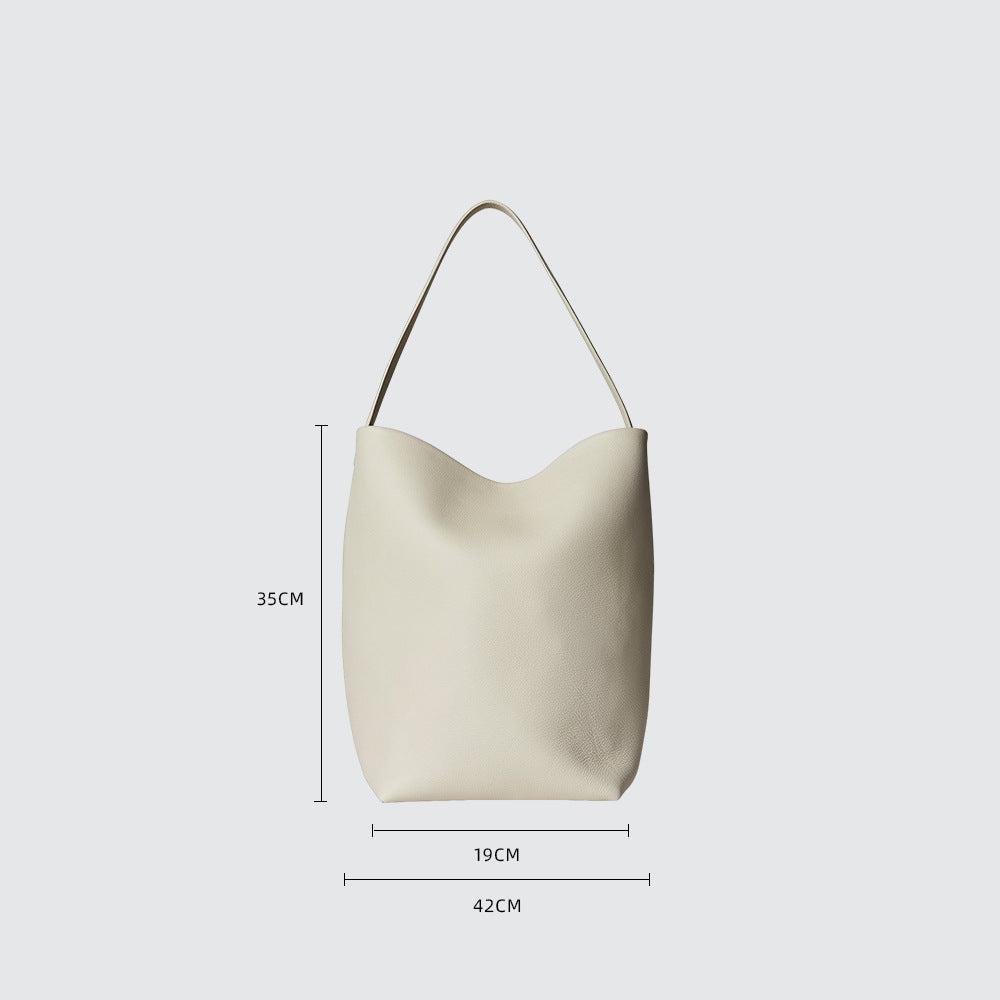 Cowhide Lychee Pattern Large Capacity Commuter Bucket Bags