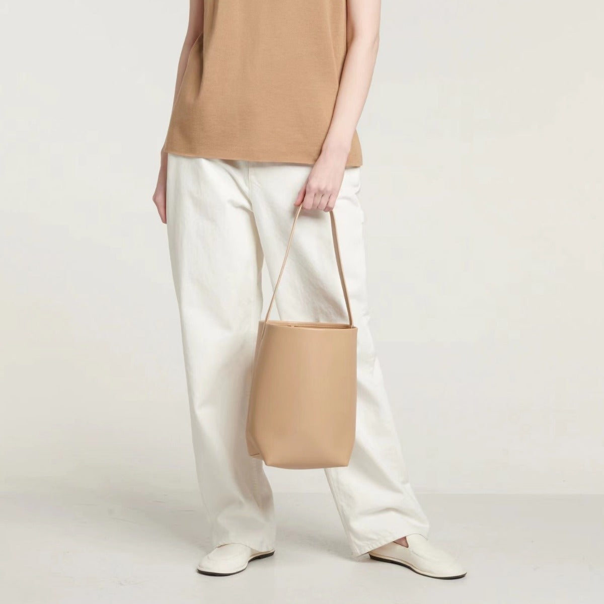 Leather First Layer Cowhide Lychee Pattern Bucket Bags