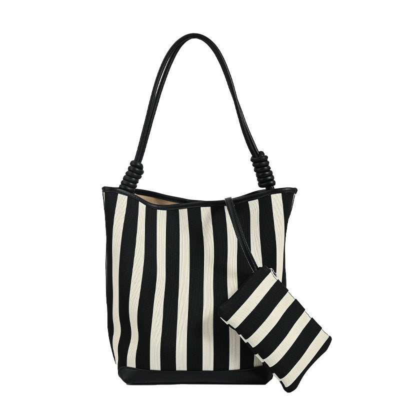 Women's Large Capacity Elastic Woven Cloth Mother Commuter Bucket Bags