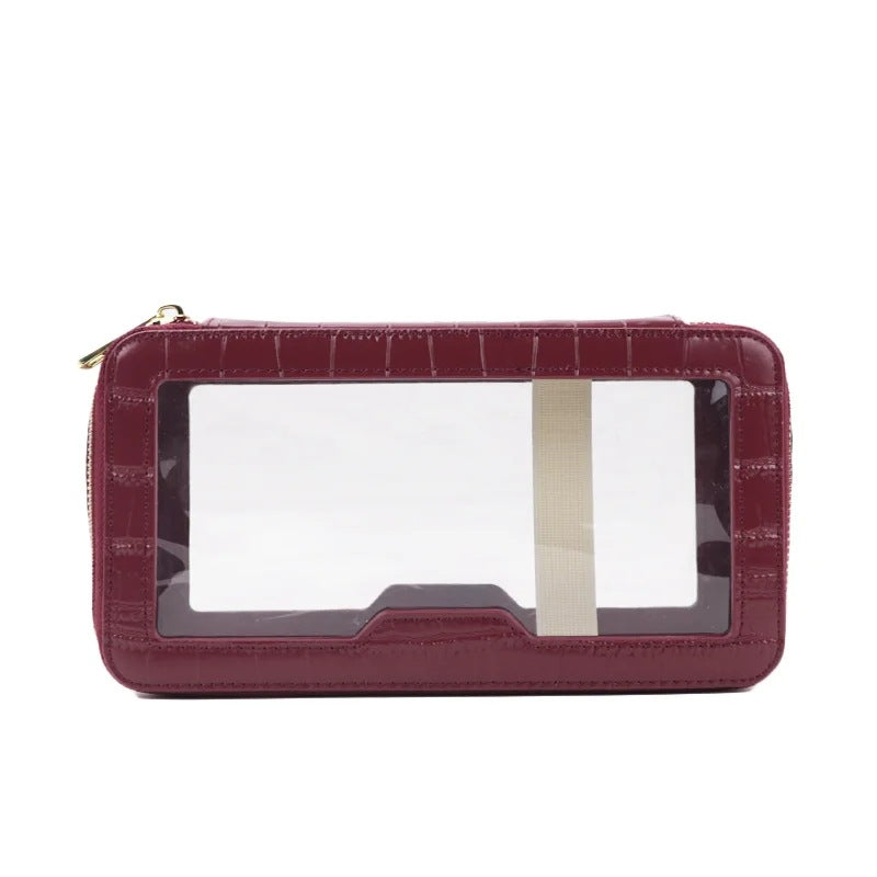 Leather Transparent Waterproof Portable Toiletry Double Cosmetic Bags
