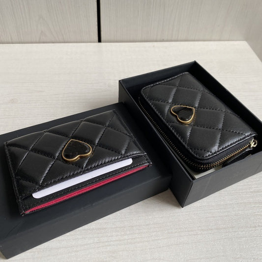 Rhombus Classic Style Sheepskin Zipper Genuine Card Holder