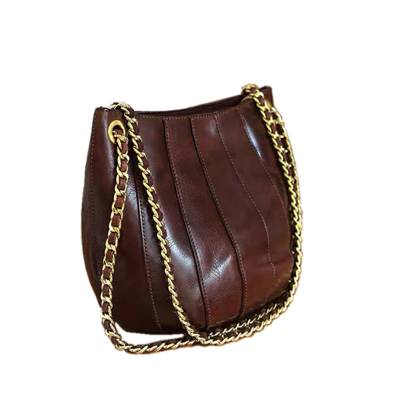 Tanned Handmade First Layer Cowhide Chain Bucket Bags