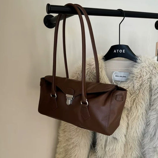 First Layer Cowhide Underarm Baguette Retro Shoulder Bags