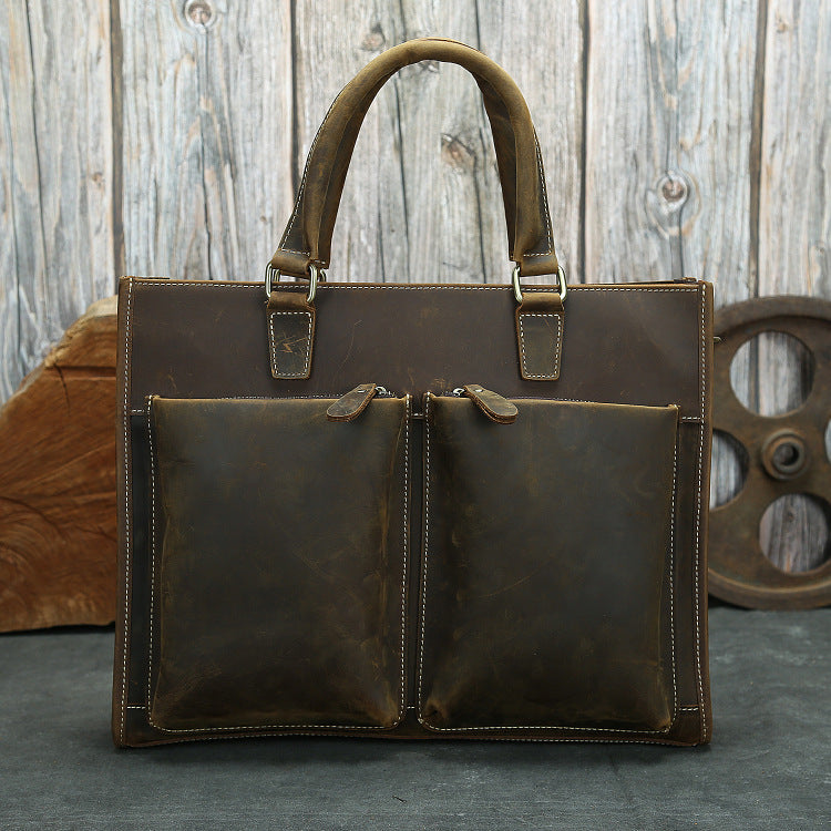 Men's Crazy Horse Leather Large Capacity Genuine Men's Briefcases