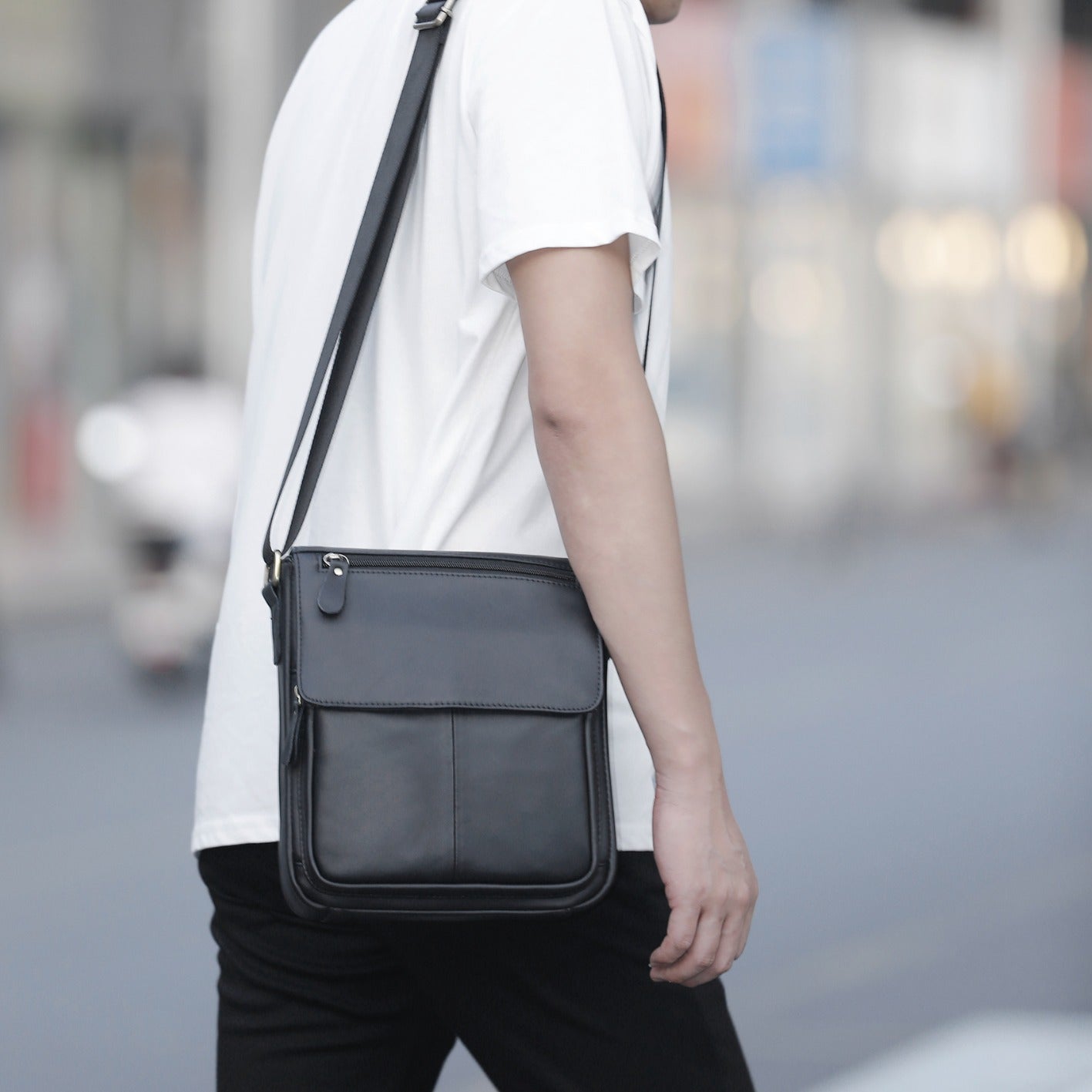 Men's Layer Leather Vertical Soft Noodle Leisure Men's Shoulder Bags