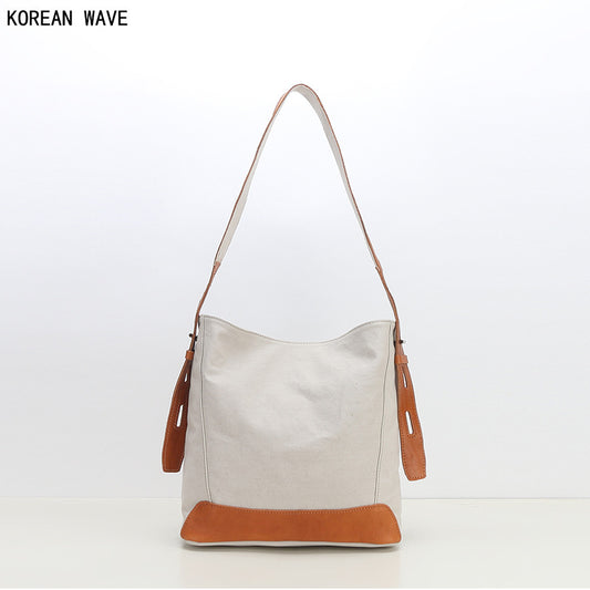 Women's Large Capacity Versatile Contrast Color Genuine Shoulder Bags
