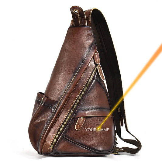 Men's Classy Vintage Leather Vegetable Tanned Men's Chest Bags