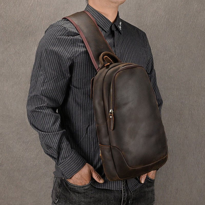 Men's Horse Leather Large Capacity Leisure With Men's Chest Bags