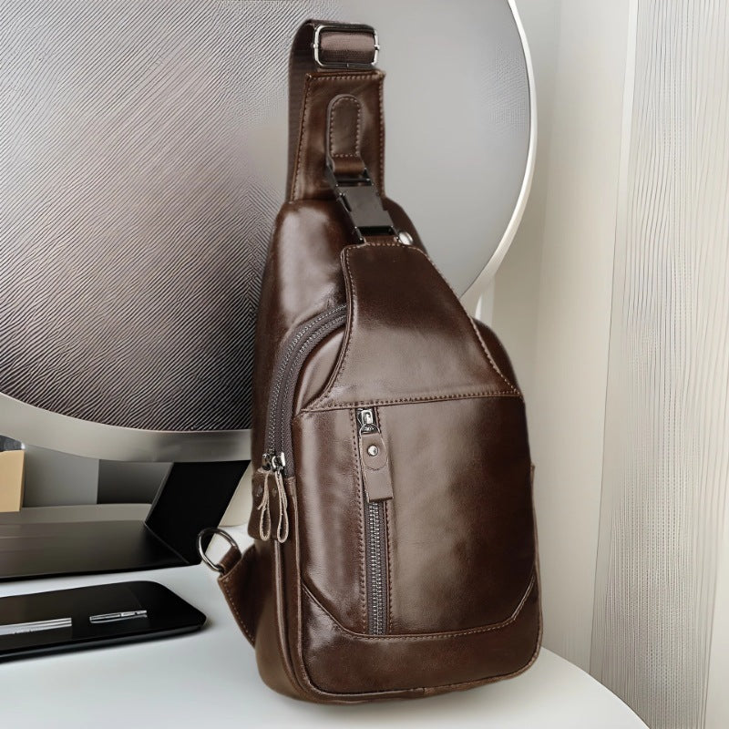 Men's Leather Fashion First Layer Cowhide Korean Men's Chest Bags