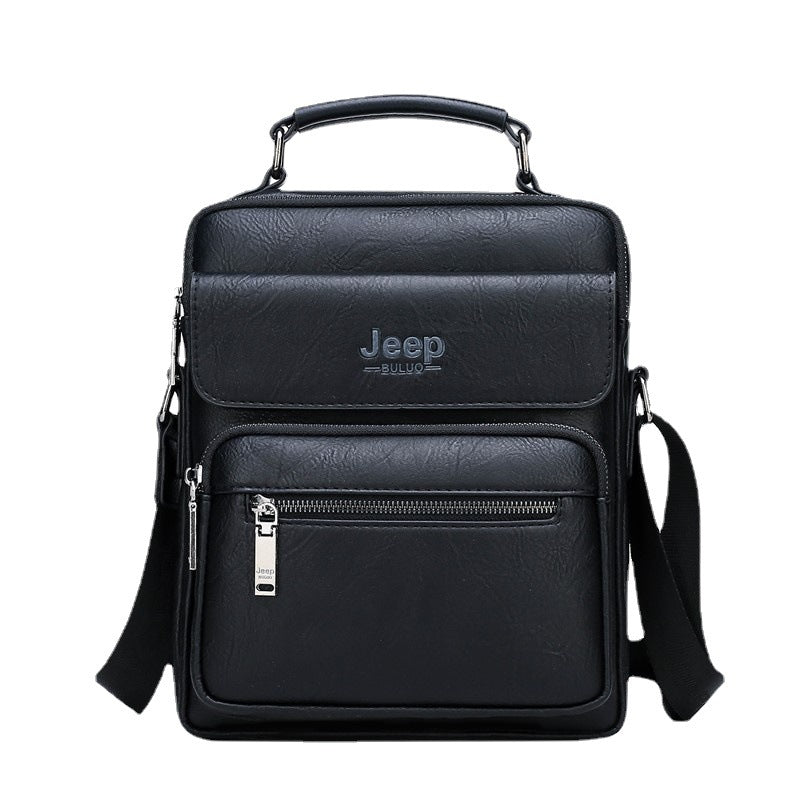 Men's Jeep Business Portable Vertical Zipper Leather Men's Shoulder Bags