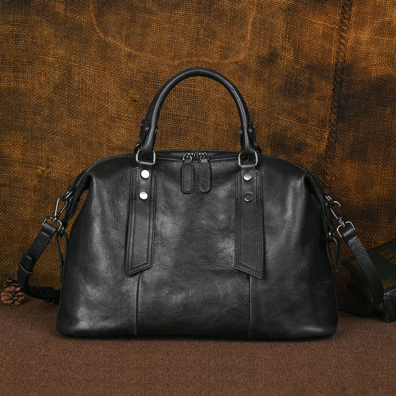 Women's Leather Retro Rub Colored Business Large Handbags