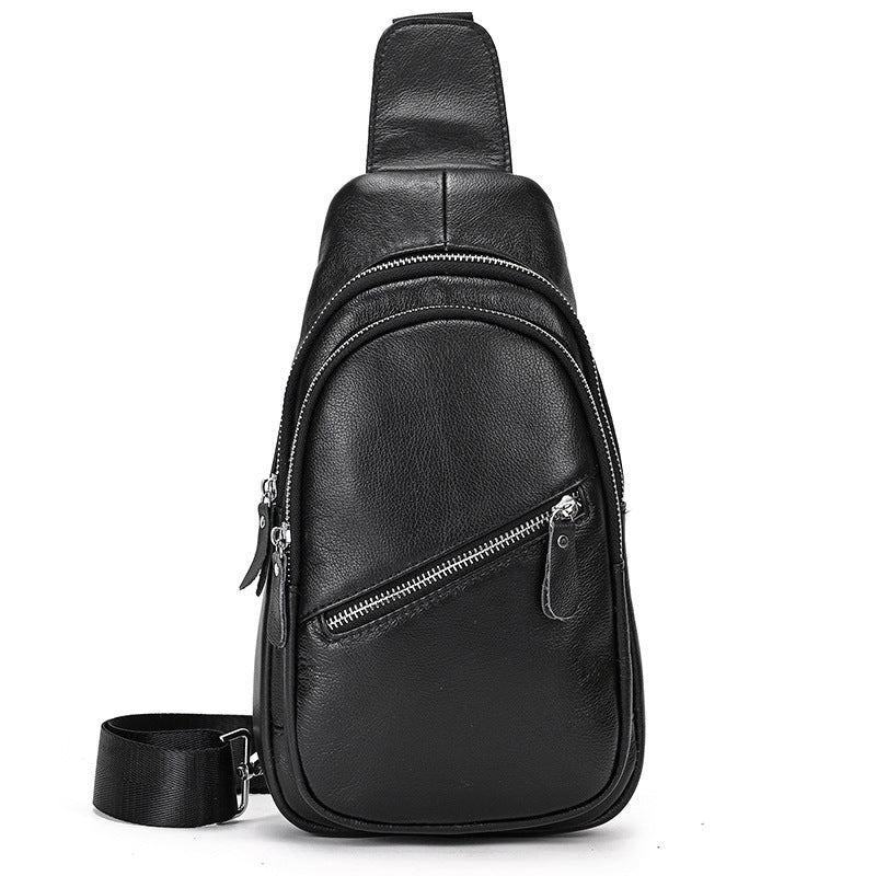 Men's Genuine Leather Black First Layer Cowhide Men's Chest Bags