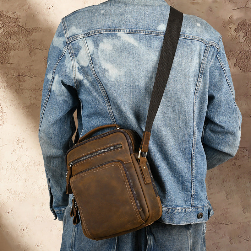 Men's Hipster Leather Retro Crazy Horse Multifunctional First Men's Messenger Bags