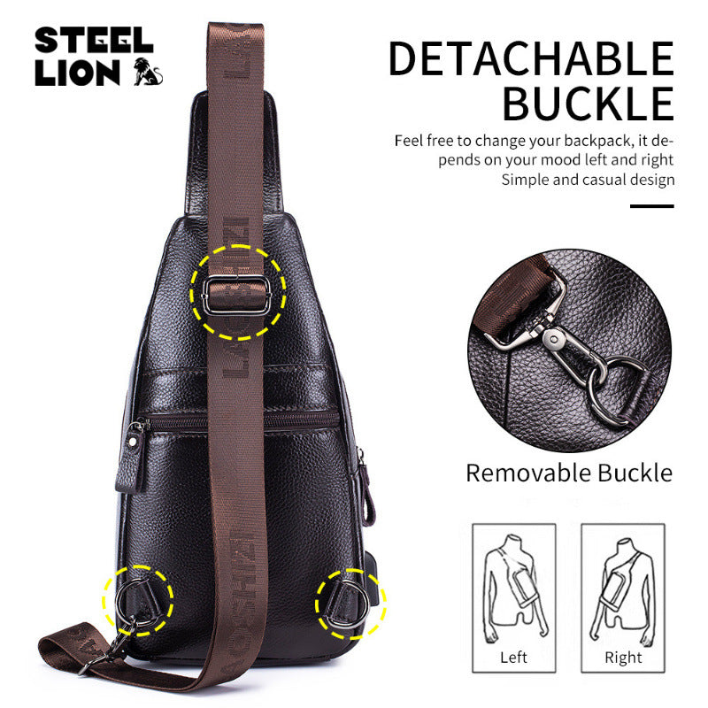 Men's Leather First Layer Cowhide Crocodile Pattern Men's Chest Bags