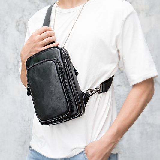 Men's First Layer Cowhide Fashion Genuine Leather Men's Chest Bags
