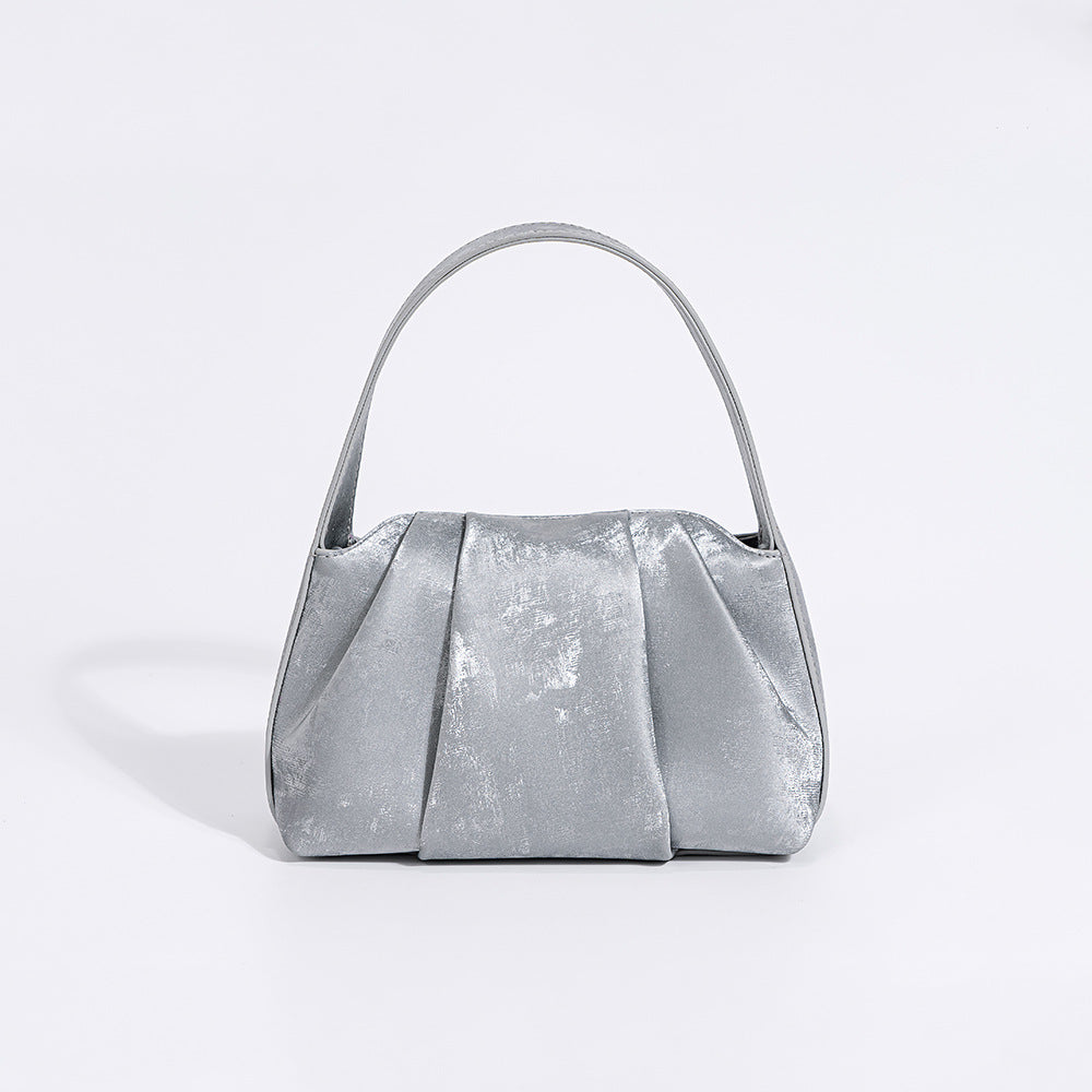 Women's Cloud National Satin Cowhide High-grade Pleated Handbags