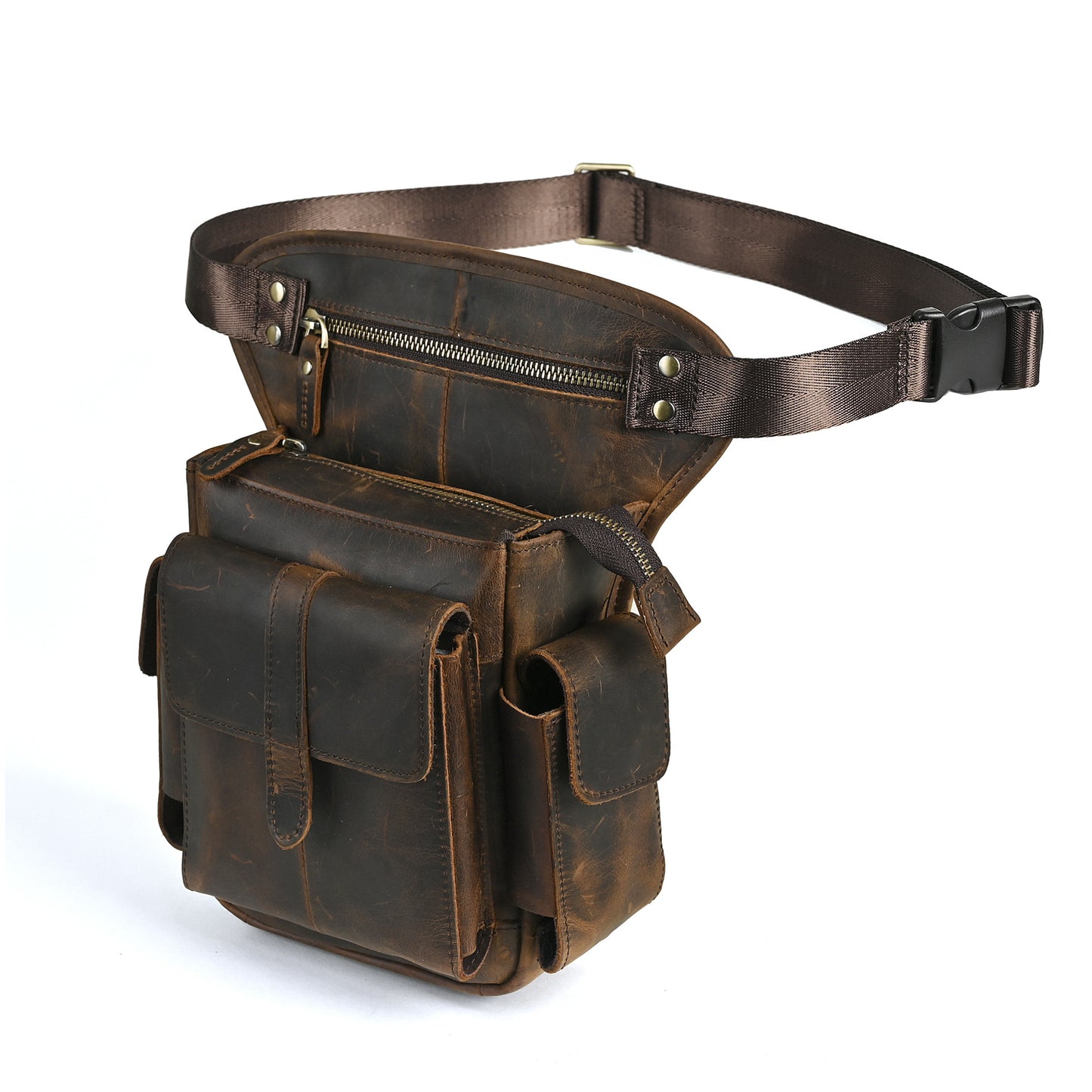 Men's Leather Cowhide Retro Trendy Cool Mobile Men's Chest Bags