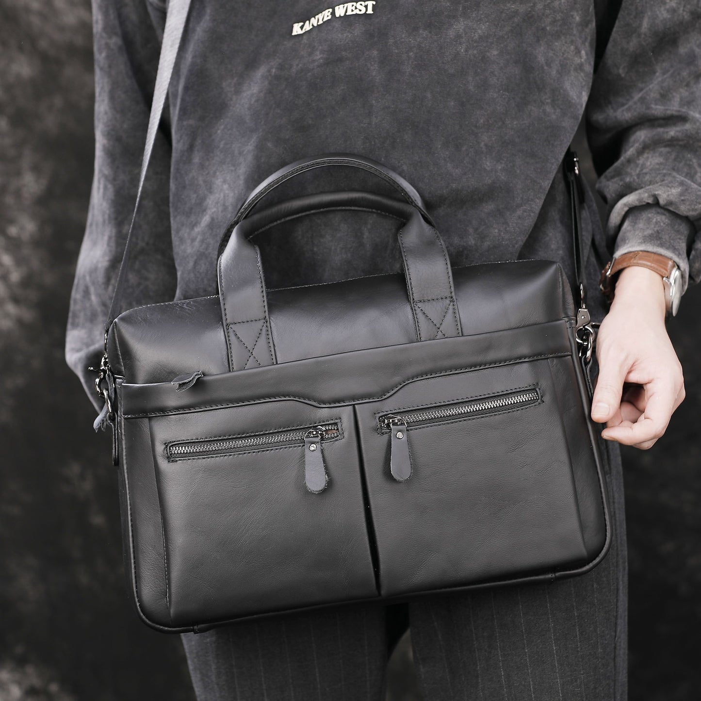 Men's Leather First Layer Cowhide Horizontal Computer Bags