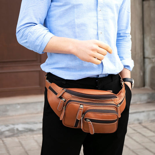 Men's Multifunctional Genuine Leather Crocodile Pattern Men's Waist Packs