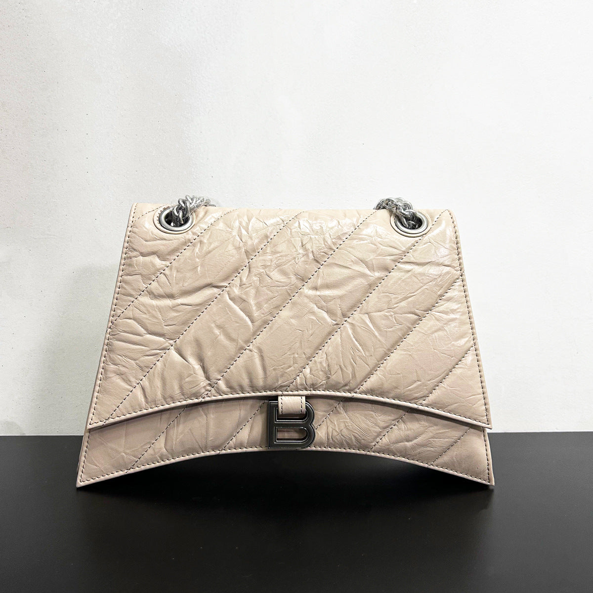 Layer Cowhide Hourglass Pleated Rhombus Chain Single Shoulder Bags