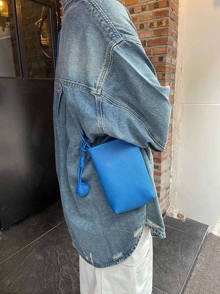 Women's Leather Woven Ball Vertical Soft Fan Phone Bags