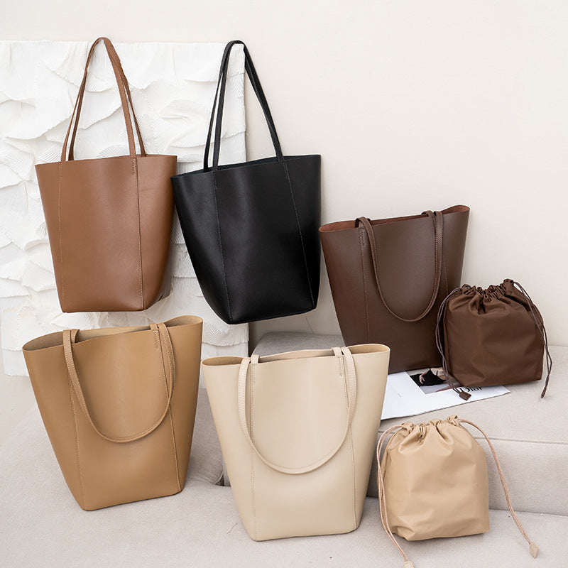 Women's Leather Light Luxury Minority Large Capacity Bucket Bags