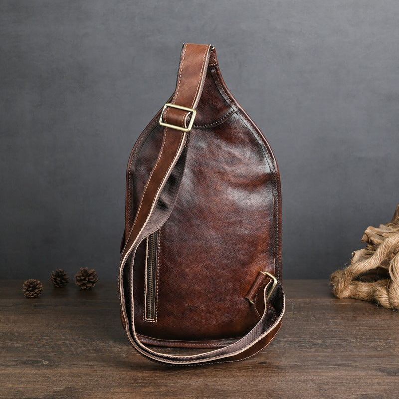 Vegetable Tanning Leather Hand-rub Color First Layer Cowhide Men's Chest Bags