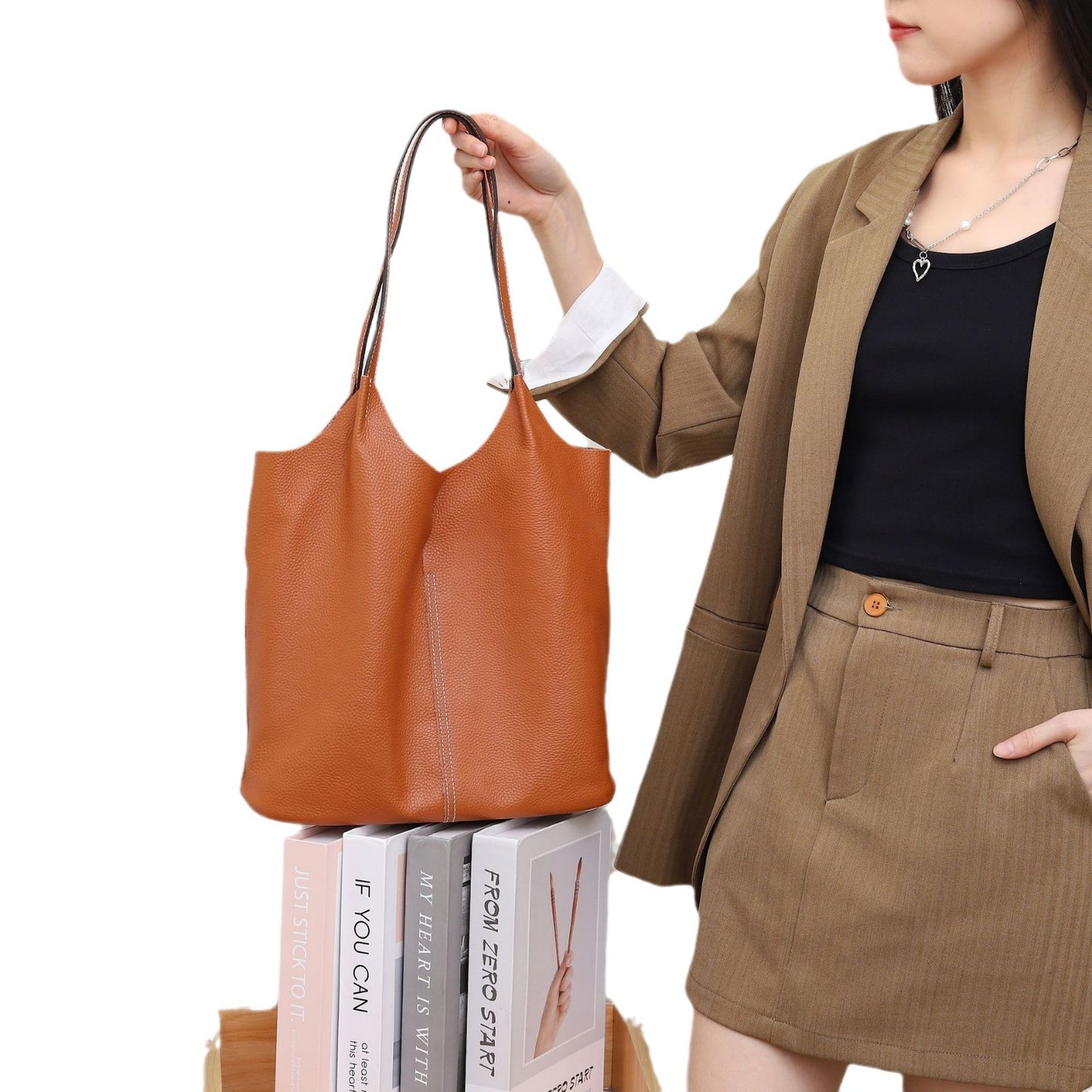 Big Litchi Pattern First Layer Cowhide Shoulder Bags