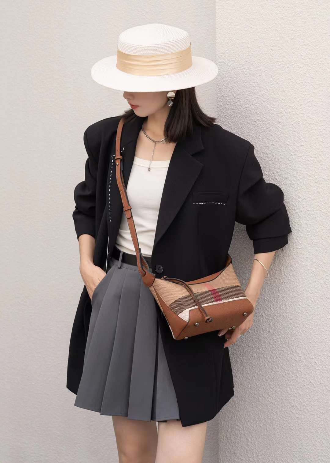 Women's High-grade Plaid Underarm Spring Woolen Selenodont Bags