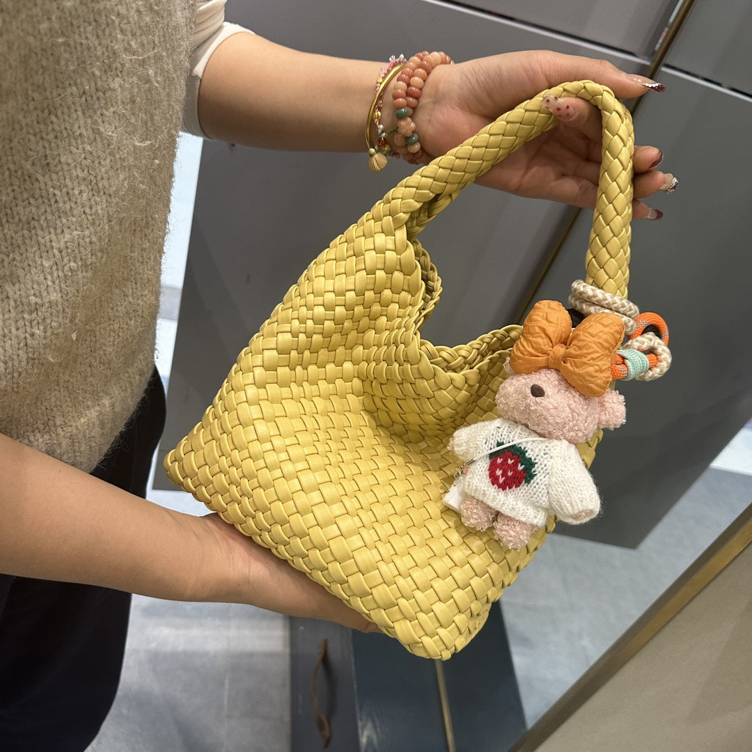 Women's Handmade Woven Vegetable Basket Cowhide Portable Shoulder Bags