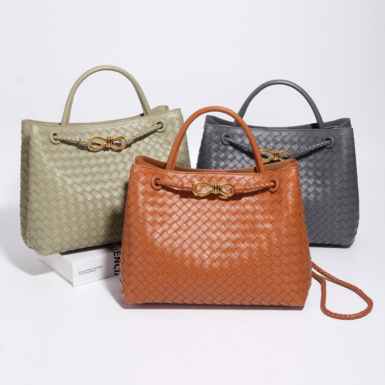 Women's Style Metal Cord Fastener Woven Large Handbags