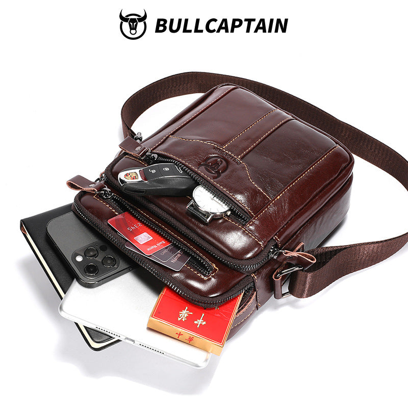 Men's Bull Captain First Layer Cowhide Large Men's Shoulder Bags