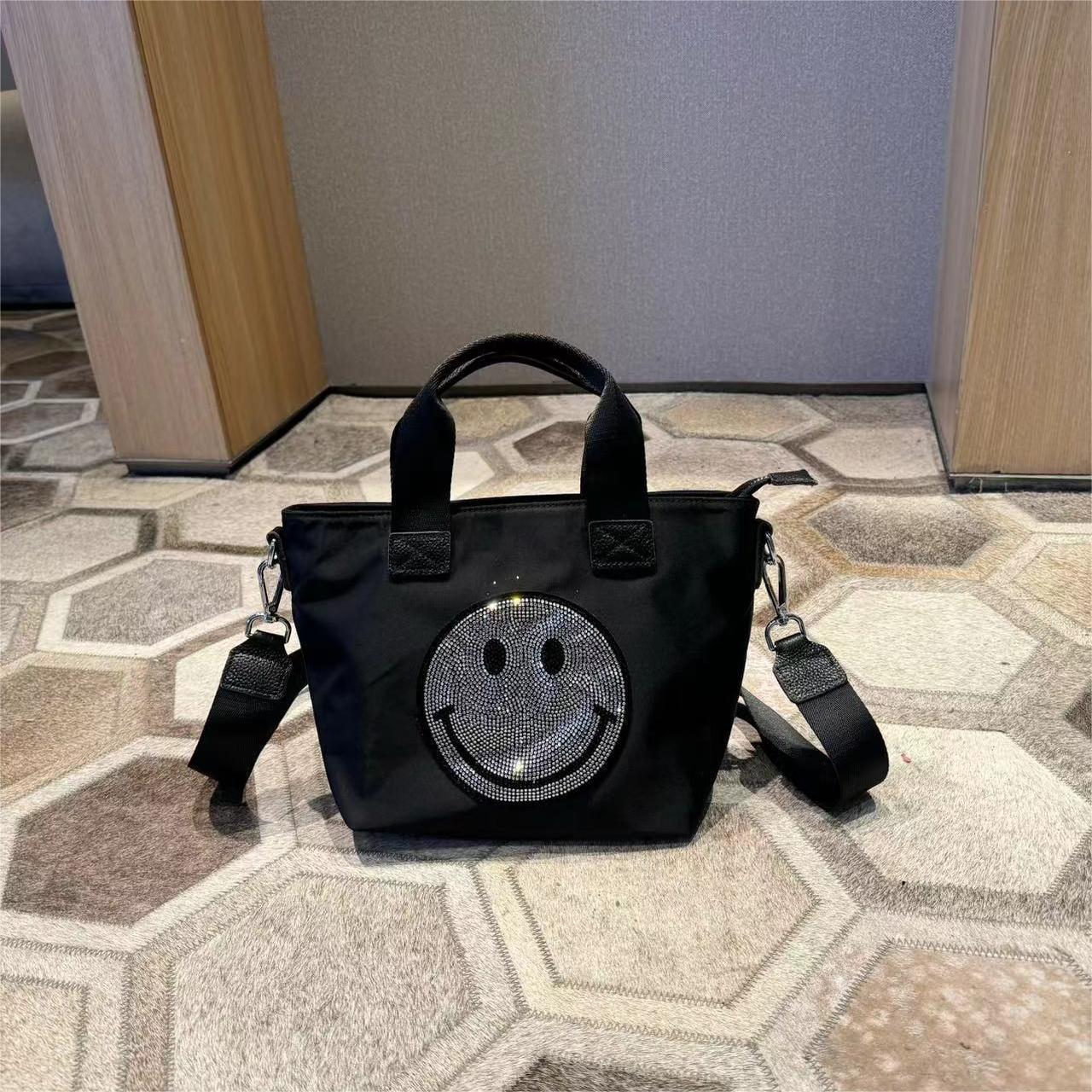 Women's Medium Smiley Face Simple Crystals Nylon Tote Bags