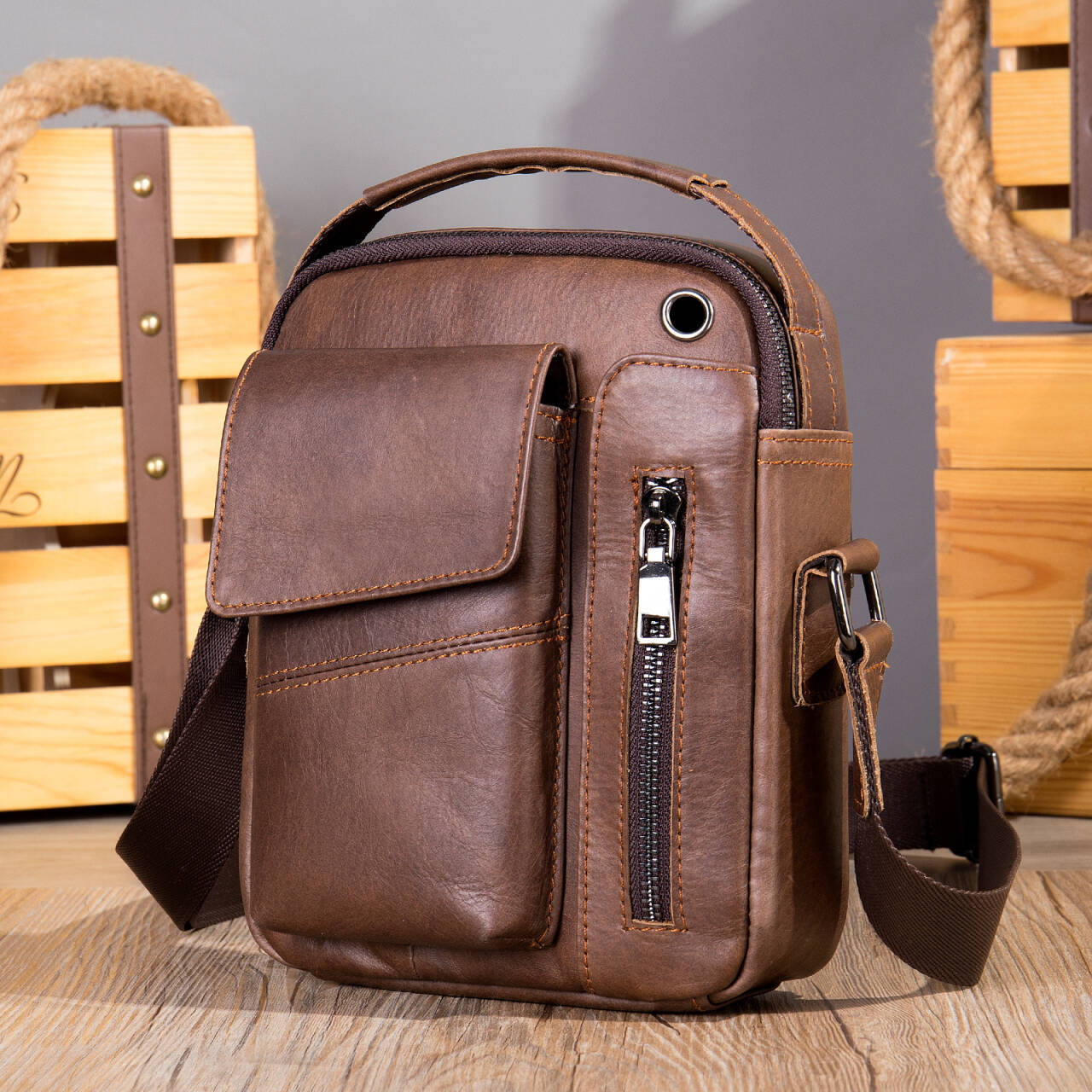 Men's Layer Cowhide Light Luxury Business Commute Men's Messenger Bags