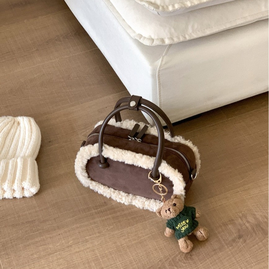 Fashion Female Niche Stitching Portable Plush Crossbody Bags