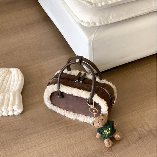 Fashion Female Niche Stitching Portable Plush Crossbody Bags