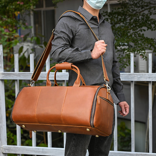 Men's Crazy Horse Leather Suit Storage Large Travel Bags