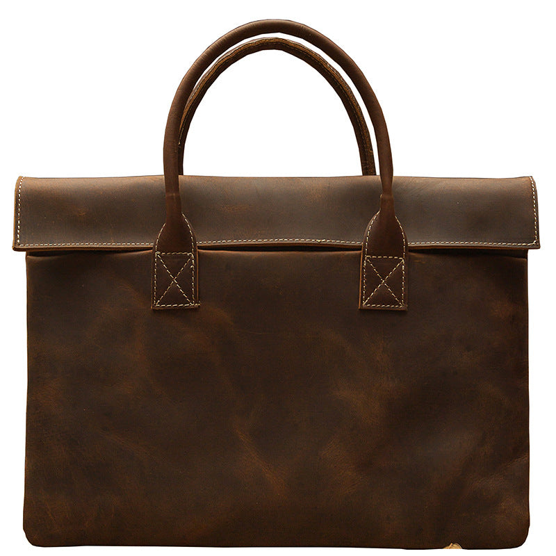 Men's Handmade Genuine Leather Hand-held Business Cow Handbags