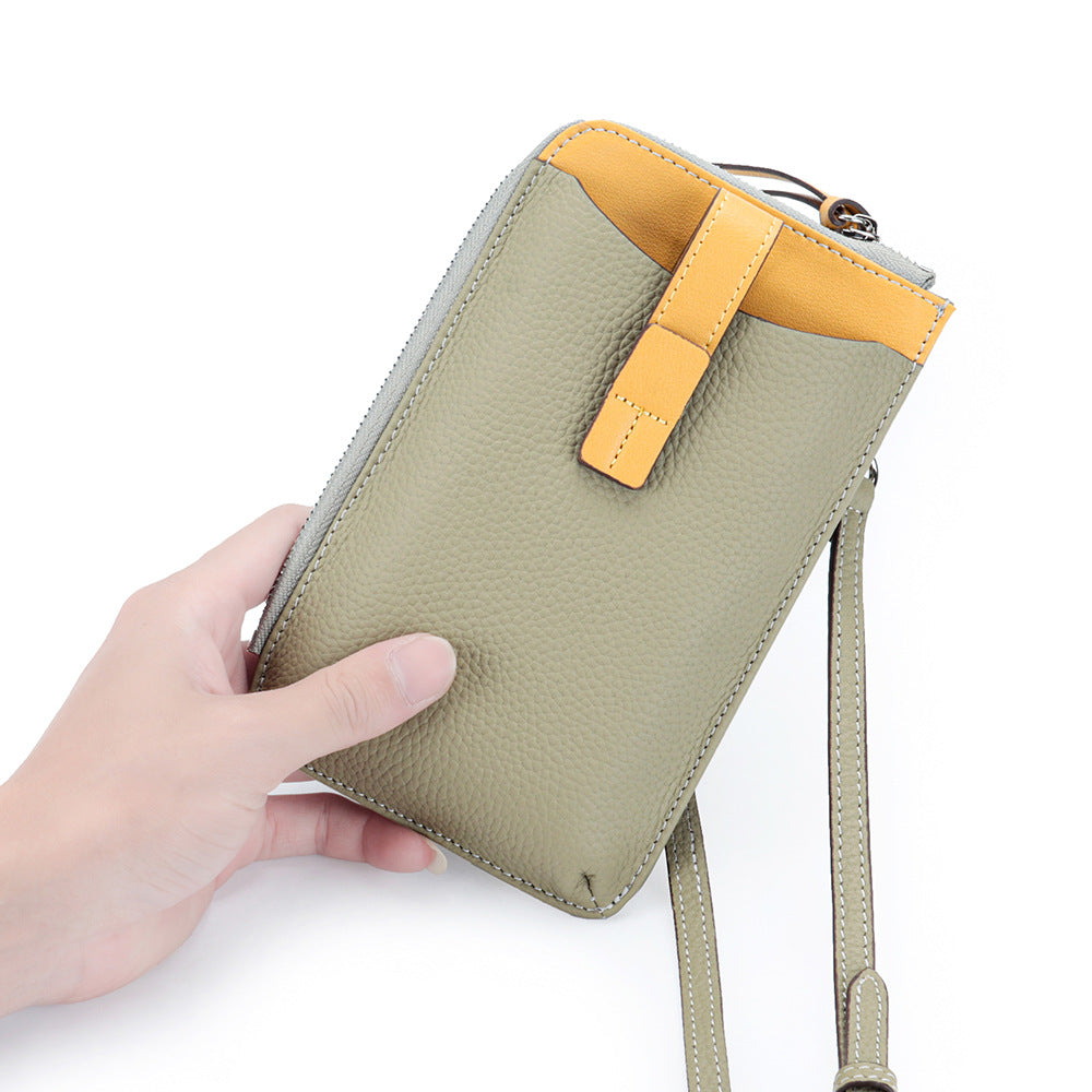 Women's Genuine Leather Fashion Contrast Color Mobile Large Capacity Phone Bags