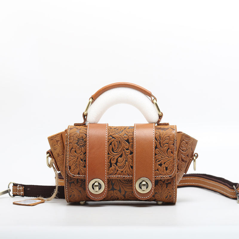 Women's Genuine Leather Fashionable Embossed Top Layer Handbags