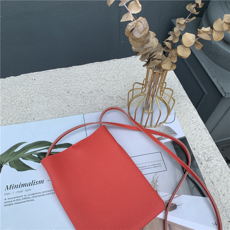 Women's Leather Simple First Layer Cowhide Korean Phone Bags