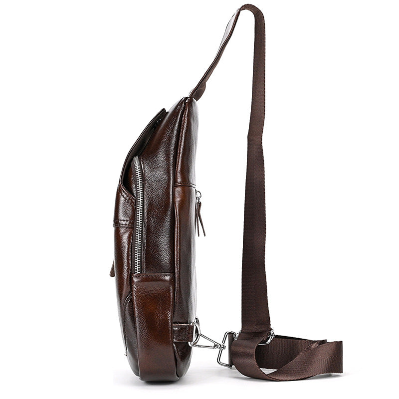Men's Genuine Leather Black First Layer Cowhide Men's Chest Bags