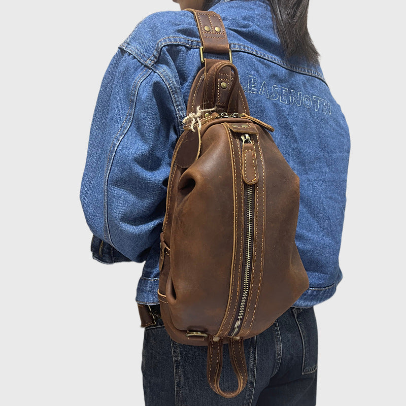 Men's Light Retro Crazy Horse Leather Burden Men's Chest Bags
