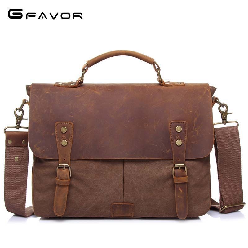 Men's Vintage Canvas With Top Layer Leather Men's Messenger Bags