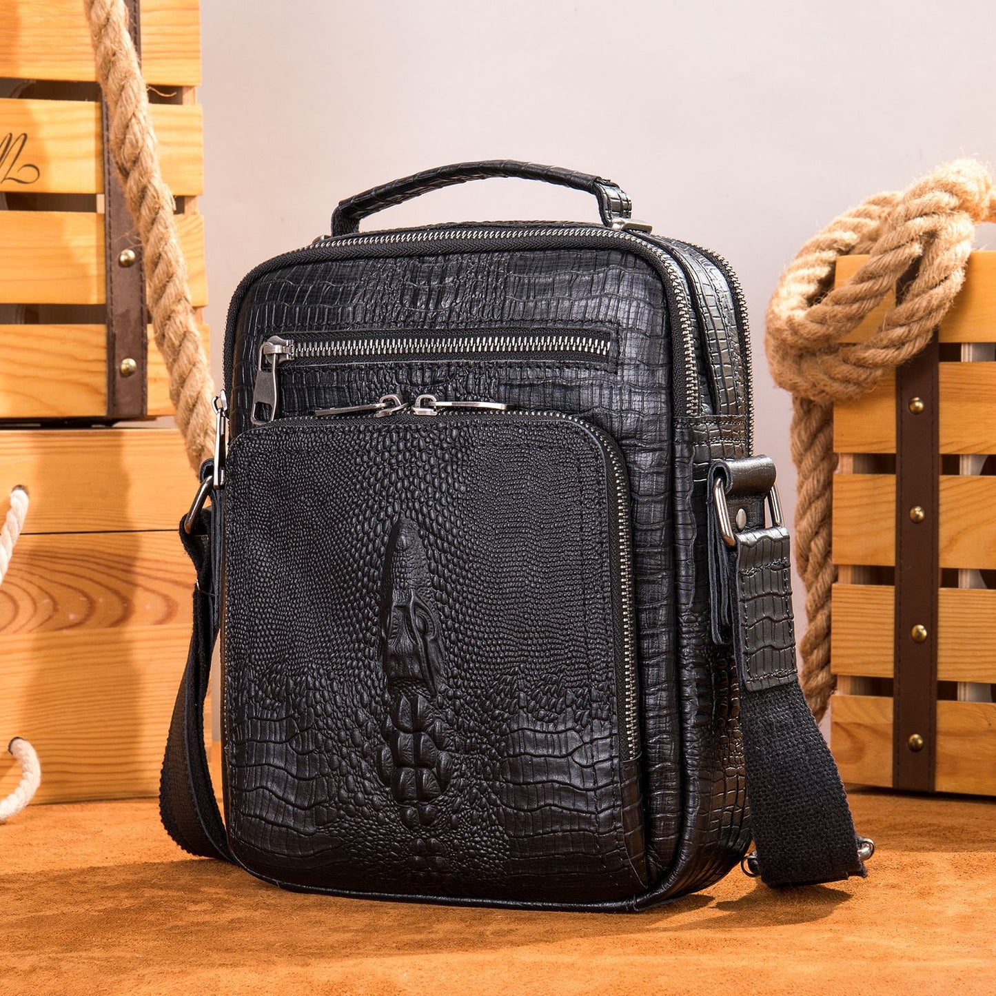 Genuine Cowhide Leather Retro Crazy Horse Men's Shoulder Bags