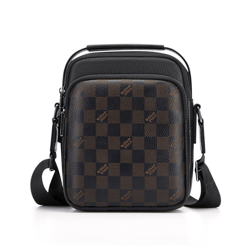 Men's Plaid First Layer Cowhide Business Slanting Men's Messenger Bags