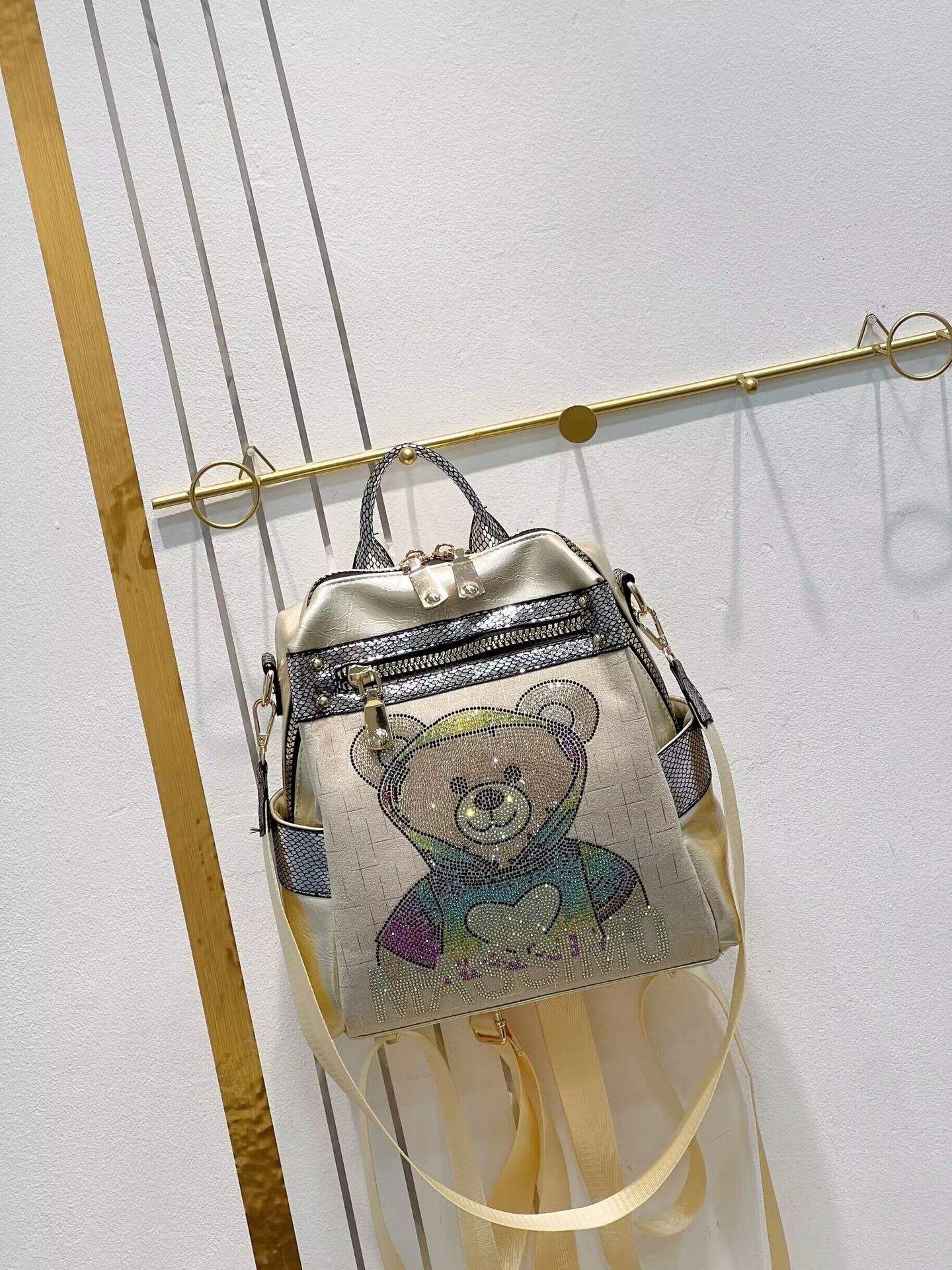 Women's Western Style Contrast Color Colorful Crystals Backpacks